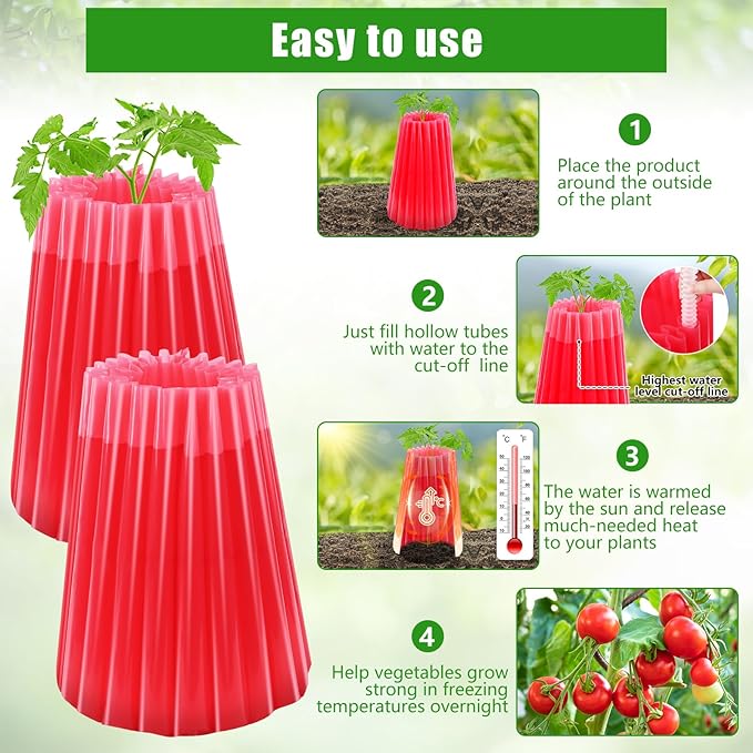 MJZ 5 Pack Walls of Water Plant Protectors, 18.3" x18.3" Thickened PE Wall of Water for Tomato Plants, Early Season Insulated Plant Protector Freeze Protection, Plant Covers for Winter Cold Weather