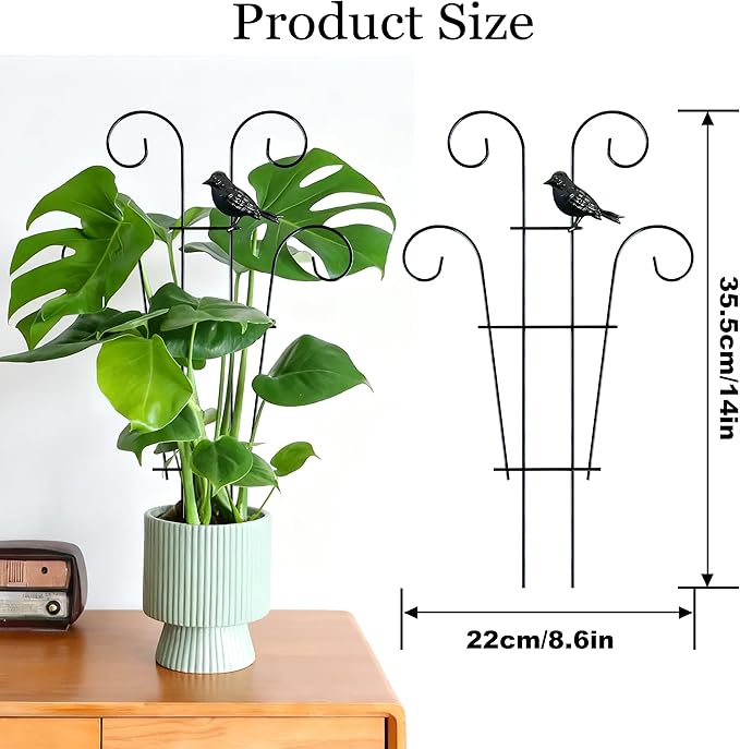 4 Pcs Metal Trellis for Potted Plants Indoor, 14.6 inch Small Garden Trellis with Bird for Climbing Plants Outdoor, Stackable Pothos Plant Climber Support for Hoya Vine Ivy Flower Plant Support