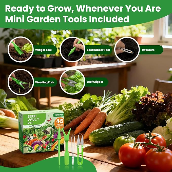 45 Vegetable Seeds Variety Pack - 17,000+ Non-GMO Heirloom for Planting Garden Seed Packets, Indoor & Outdoors Gardening -Seed Vault Kit, Friend Gift,Tomato Cabbage Spinach Cucumber Lettuce