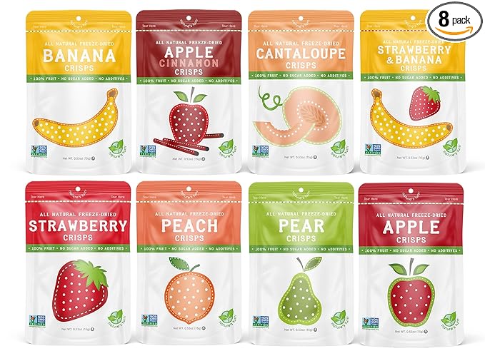 Nature’s Turn Freeze-Dried Fruit Crisps –Healthy, Gluten-Free,Crispy & Delicious, Plant-Based Snack, Ideal for Cereal, Smoothies, School Lunches, & On-the-Go, Sampler Variety Bags of 8 (0.53 oz Each)