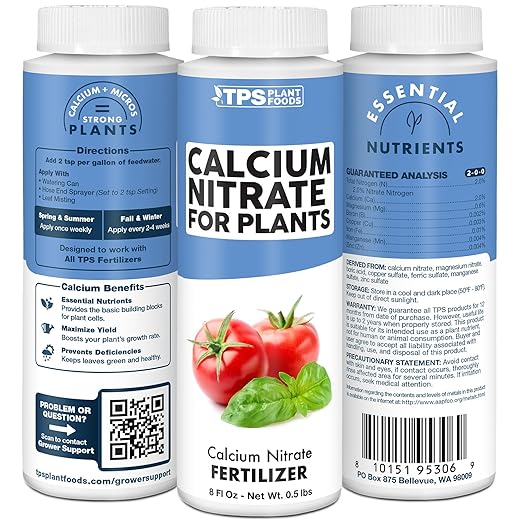 Calcium Nitrate Fertilizer – Liquid Fertilizer Supplement for Fast Leaf Growth, Stronger Cell Wall Development & Prevents Blossom End Rot, 8 oz