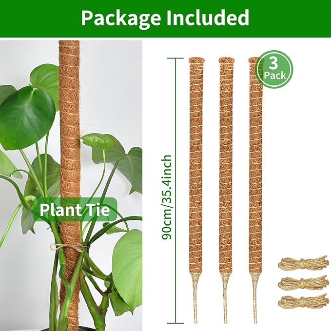 3 Pack Moss Pole, 35.4-Inch Moss Poles for Plants Monstera,Bendable Plant Support Stakes for Climbing Plants Indoor, Garden Trellis Plant Stick for Potted Plants, Pothos Philodendron