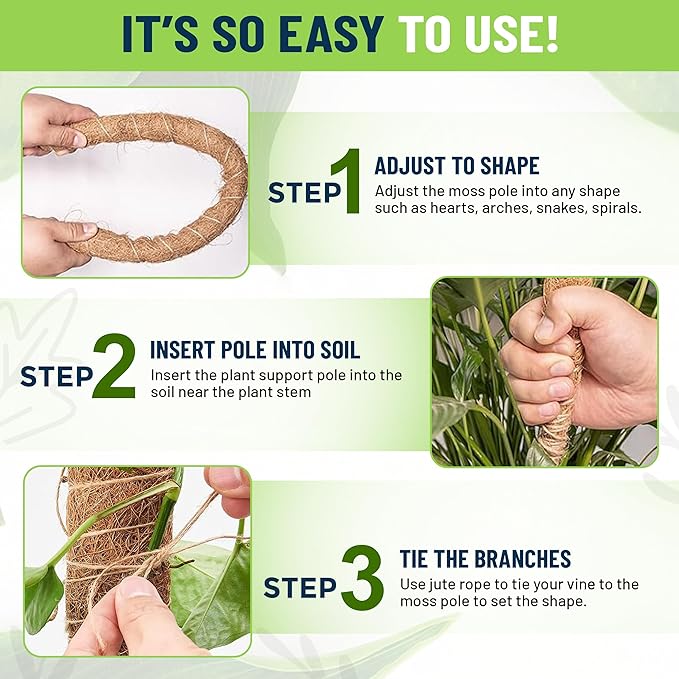 Plant Sticks Support Tall – Large Moss Pole Monstera Plant Support 48 Inch (1 Pack), Bendable Tall Moss Pole for Plants, Indoor Climbing Pole, Easy to Shape and Use