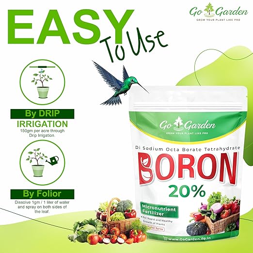 Go Garden Boron 20% Micronutrient Fertilizer - Boosts Vegetable Growth, 250g Powder Fertilizer for Plants