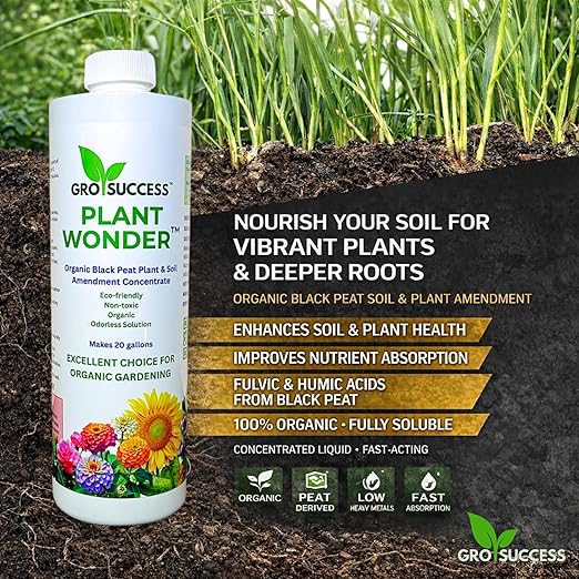 Organic Plant Fertilizer Liquid Concentrate – Plant Food for Indoor & Outdoor Plants, Vegetables & Lawn – Soil Booster with Humic & Fulvic Acid – 16 oz – GroSuccess PlantWonder