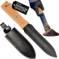 Hori Hori Garden Knife - Japanese Style Weeding & Digging Knife with Stainless Steel Blade, Depth Markings, Wooden Handle & Protective Sheath - Black
