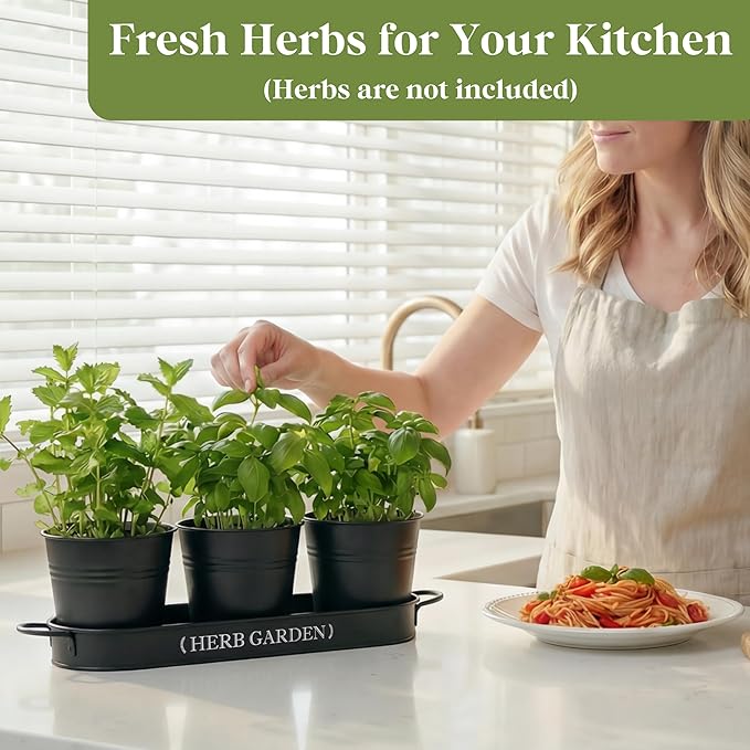 PERFNIQUE Indoor Herb Garden, Herb Planter for Indoor/Outdoor, Farmhouse Plant Pots, Windowsill Herb Garden with Tray(Planter only) Window Pots