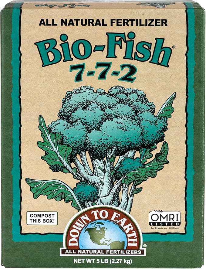 Down To Earth All Natural Fertilizers Organic Bio-Fish - Plant Food for Corn, Broccoli, Kale, Trees and Shrubs 7-7-2, 5 lb
