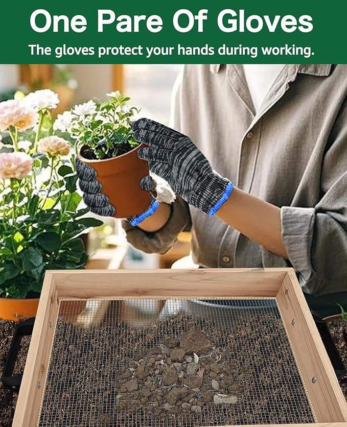 19" x 16" Large Soil Sifter for Gardening, Wooden Compost Sifter, Dirt Sifter, Rock Sifter, Soil Sieve with 1/4in Sifting Screen, Sifting Peat Moss Gravel for Wheelbarrow Trowel Tool Set