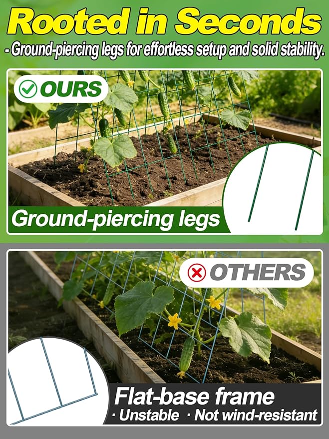 2 Sets Cucumber Trellis for Raised Garden Bed - 4.5mm Wire Heavy Duty Weather-Resistant Foldable A-Frame Metal Plant Support, for Squash Pole Bean Climbing Plants Vegetables Outdoor