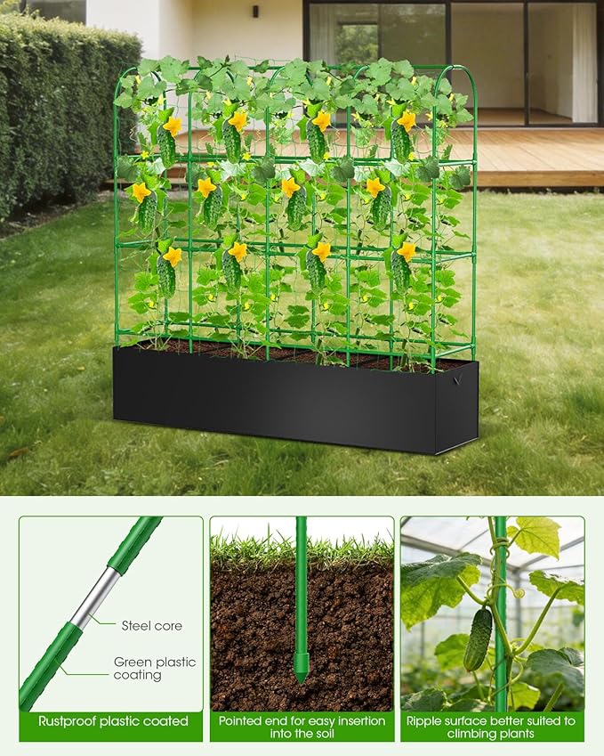 Cucumber Trellis with Grow Bags for Garden, U Frame Garden Trellis for Climbing Plants, Metal Plant Trellis with Garden Netting for Vegetables Flowers Fruits(5 Arches)