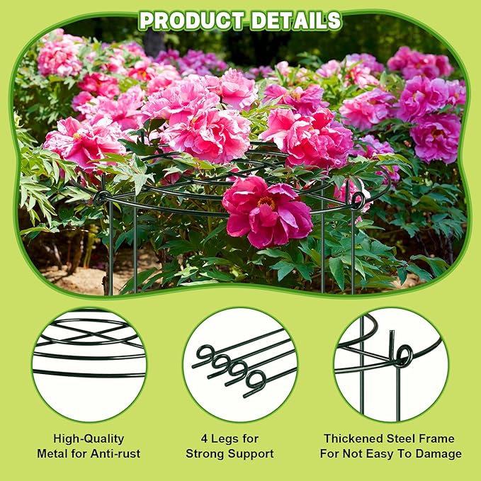 6 Packs Peony Cages and Supports, 11.8" Dx16 H Round Peonies Support Cages, Heavy Duty Flower Support Rings Plant Supports for Outdoor Plants, Plant Cage Ring for Roses, Hydrangeas, Tomatoes