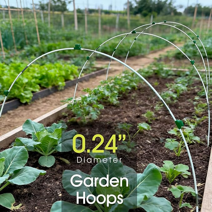 36 PCS Garden Hoops for Raised Beds, RIFNY Greenhouse Hoops Kit Long Grow Tunnel for Row Cover, Rust-Free Fiberglass Garden Support Poles for Insect Mesh Netting Freeze Plant Cover Frame