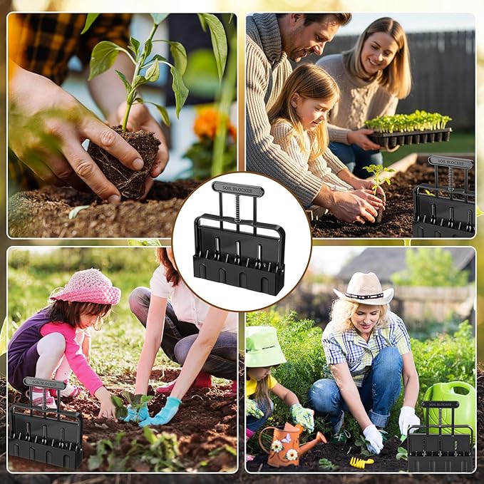 Chumia 2 Pcs Soil Blocker Makers Hand Held 4 Cell Soil Blocker for Seed Starting 2 Inch Mold Blocking Tool Manual for Garden Grow Seedling Indoor Outdoor Plants Greenhouse