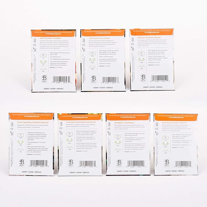 Seed Starter Kit – Harvest Garden | Non-GMO | Heirloom Seed Packets | Natural Wood Row Markers | Sustainable Healthy Living | Thanksgiving Garden | Fall Harvest