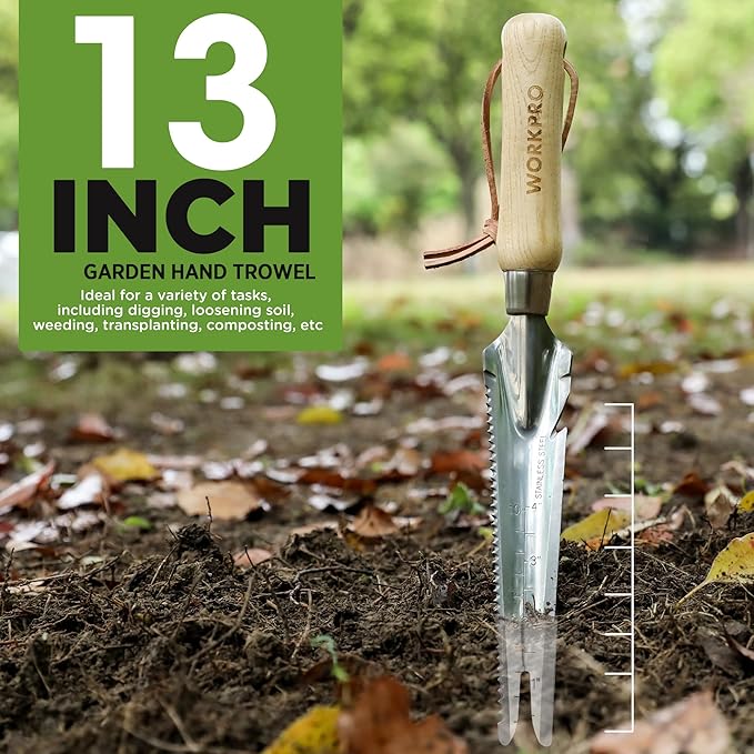 WORKPRO Hand Weeder Puller, 5-in-1 Stainless Steel Garden Trowel with Wooden Handle,Gardening Weeding Tool for Easy Weeder Removal, Planting, Weeding, Flower & Vegetable Care in Garden Lawn Yard