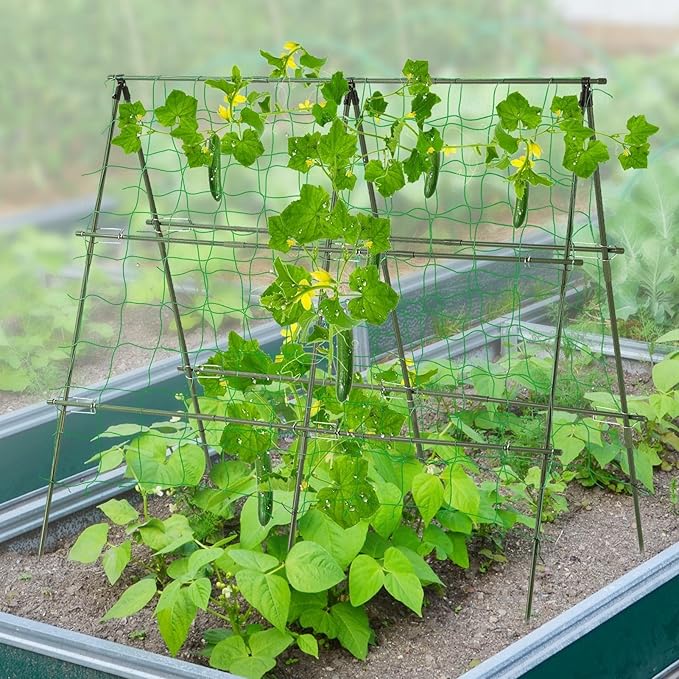 Lalahoni Cucumber Garden Trellis A Frame Trellis for Raised Bed, Plant Support for Flower Vine Grape Vegetable Fruit, Green