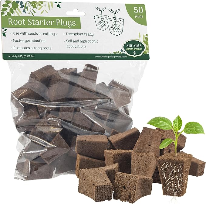 Arcadia Garden Products 50-Pack Seed Starter Plug for Seedlings and Cuttings, Growth Sponge for Fast Germination and Strong Roots with Soil or Hydroponic Applications