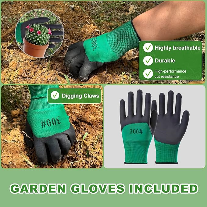 11-Piece Outdoor Gardening Tool Set, Suitable for Women, Seniors, and Left-Handed Users, Includes Tree pruners, Hand rakes, and a Watering can with Green Non-Slip Handles. (Gray)
