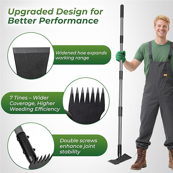 Walensee Garden Weeder Tool – Manual Weed Puller & Uprooting Weeding Tool with Weed Rake, Long Handle Grass Remover for Easy Weed Removal, Ideal Gardening Weeding Tool & Garden Hoe for Weeding