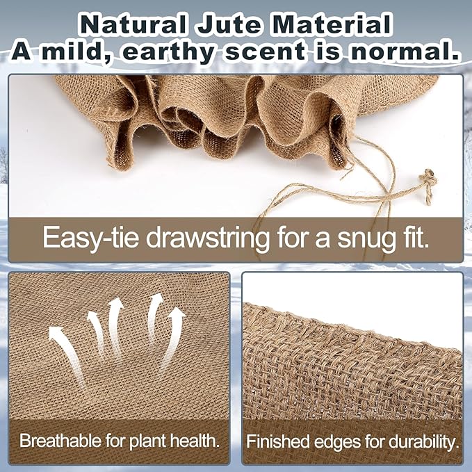 ANPHSIN Burlap Plant Covers Freeze Protection for Patio Winterizing - 2pcs 32"×40" Winter Frost Protector with Drawstring, Reusable Tree Freeze Blanket for Garden Bushes