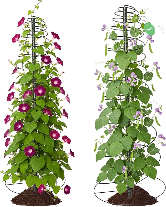 Trellis for Climbing Plants, 2PCs 75” Metal Spiral Frame Pea Trellis with Center Pole, Adjustable Vine Plant Tower Supports for Outdoor Beans,Cucumbers,Vegetable,Flowers,Pots,Garden Raised Bed,12” Dia
