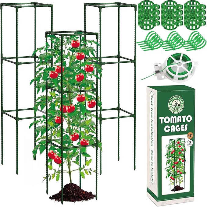 3 Pack 48" Tomato Cages for Garden, Plastic Coated Steel Pipe Heavy Duty Adjustable Tomato Stakes Trellis Plant Cages for Vegetable, Fruit, Flower, Rose Vine Climbing Plants