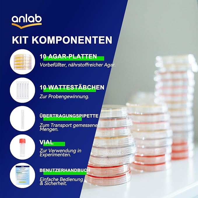 Nutrient Agar Petri Dishes Science Project Kit | Pre-Poured Agar Plates and Cotton Swabs for Science Experiments | Bacteria Science Kit - Sealed Separately (Items of 10)