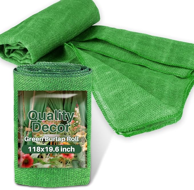 9.8FT Christmas Gardening Burlap Roll - Decoration Burlap for Crafts Plant Covers Jute Fiber, St. Patrick's Day Outdoor Gatherings Boho Rustic Garden Room Decor(118X19.7inch,Green)