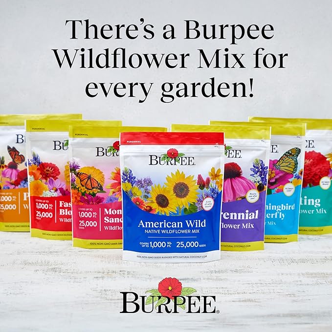 Burpee Wildflower Seeds American Wild | 25,000 Bulk Seeds, Multi, 1 Bag | 13 Varieties of Non-GMO Flower Seeds| Covers 1,000 Sq. Ft.