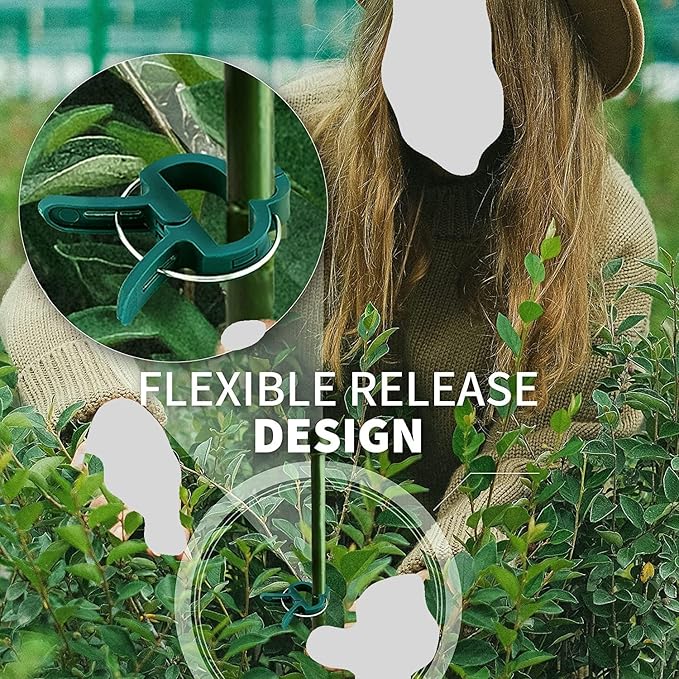 Plant Clips Green Gentle Gardening Plant & Flower Lever Loop Gripper Clips, Tool for Supporting or Straightening Plant Stems, Stalks, and Vines, Garden Clips, by RamPro (80 pc)