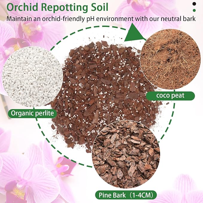 Orchid Potting Mix,Premium Orchid Bark Potting Mixture of Pine Bark,Perlite & Coco Peat Enhanced Drainage and Ventilation,Ideal for Repotting and Growing Indoor Plants Dendrobiums,Phalaenopsis,2QT