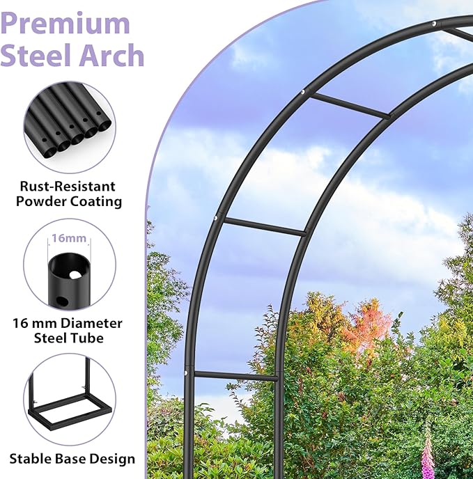 Sunexinlo Garden Arch Trellis with Base, 5.3'W x 7.6'H or 7.9'W x 6.3'H Wedding Arch, Metal Garden Trellis for Climbing Plants Outdoor Wedding Christmas Bridal Party Decoration, Black