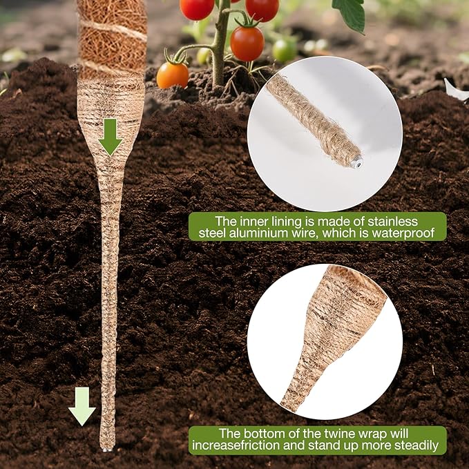 3-Pack 28 Inch Moss Pole for Climbing Plants – Natural Coir Poles with Adjustable Velcro Straps & Hemp Rope, Plant Stakes for Monstera, Pothos & Indoor Houseplants