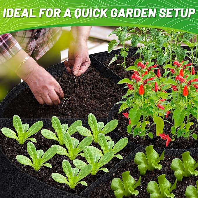 GREANER 4x1FT Large Grow Bag, Heavy Duty Fabric Round Garden Raised Planting Bed, Planting Container Grow Bag for Planting Herb Flower Vegetable Potato Plants(Black)