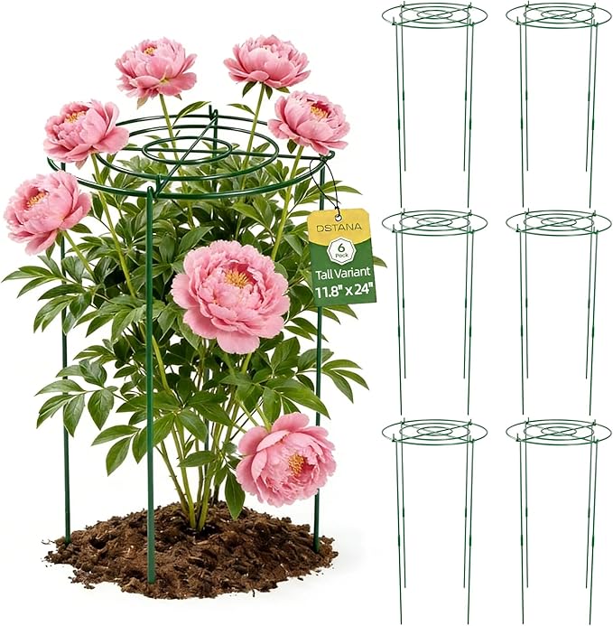 6 Pack Peony Cages and Supports, 11.8" x 24" Tall Peonies Support Cage, Heavy Duty Metal Peony Stakes and Supports for Rose Hydrangea Flower Plant
