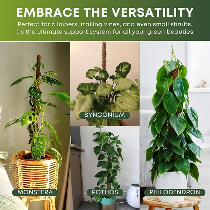 28 Inch 2 Pack Bendable Moss Pole Monstera Plant Support | Plant Stakes for Indoor Plants | Coconut Fiber Moss Poles for Climbing Plant| Handmade Coco Coir Plant Sticks for Potted Plants