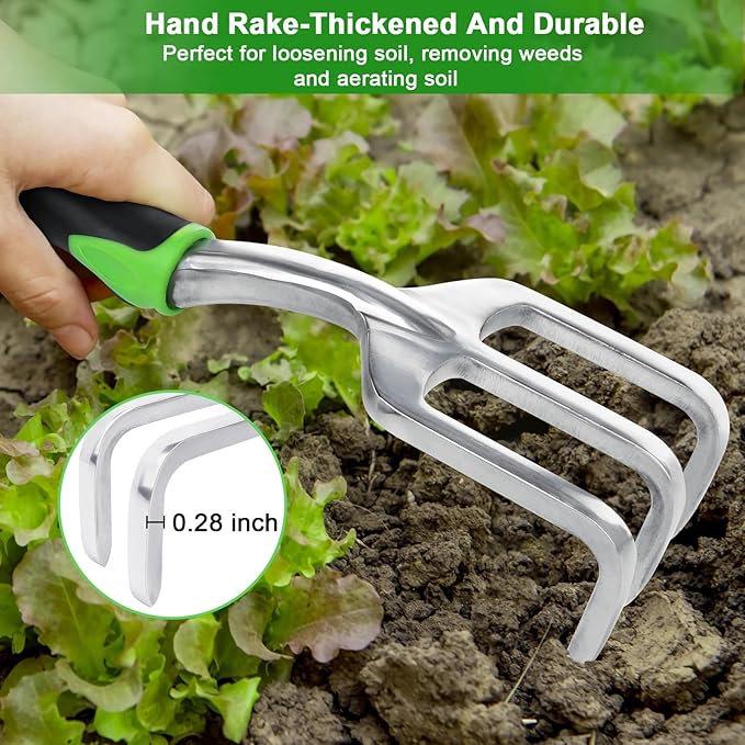 Garden Tools Set, 3 Pack Heavy Duty Gardening Tools Set Include Garden Shovel, Transplant Trowel and Hand Rake with Ergonomic Non-Slip Handle, Aluminum Alloy Lawn and Garden Hand Tools for Planting