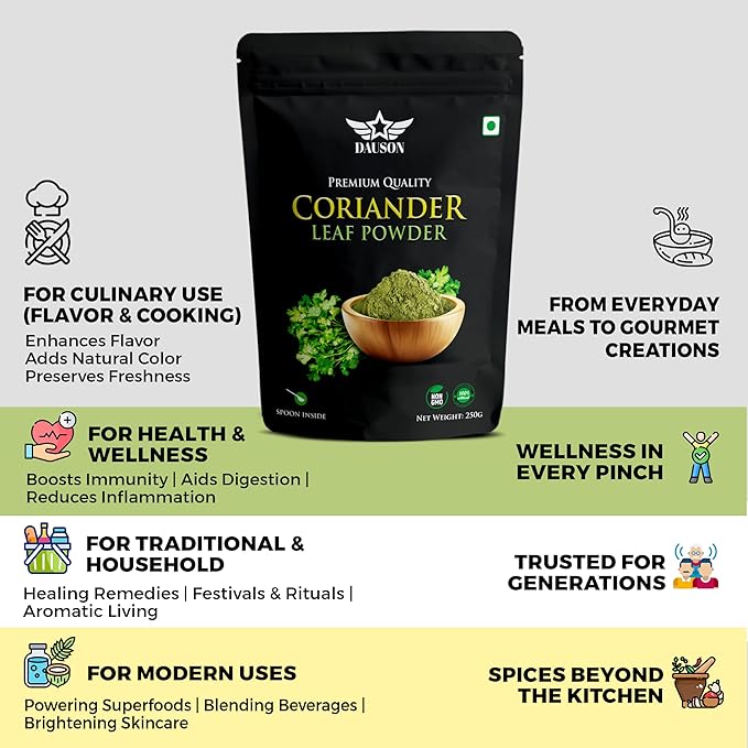 Coriander Leaf Powder – 100% Pure & Natural | 0.88 Oz Finely Ground Coriander Leaf | No Additives or Fillers | Aromatic, Earthy Flavor for Cooking | 25g Sample Available | Kitchen Essential for Global Cuisine