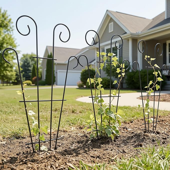 4 Pack 43 Inch Plant Trellis for Potted Plants, Metal Garden Trellis for Climbing Plants, Indoor Outdoor Decorative Vine Support for Pots, Wave Shape, Black