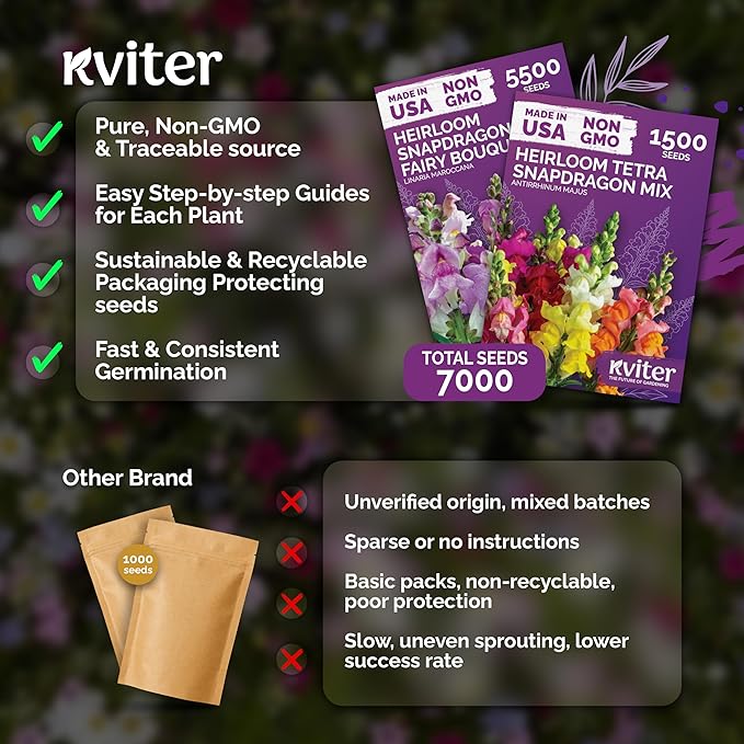 1500 Mix Tetra Snapdragon Seeds (Antirrhinum Majus) & 5500 Mix Dwarf Fairy Bouquet Snapdragon Seeds (Linaria Maroccana) – Heirloom & Organic Flower Garden Seeds, Cut Flower Seeds for Planting