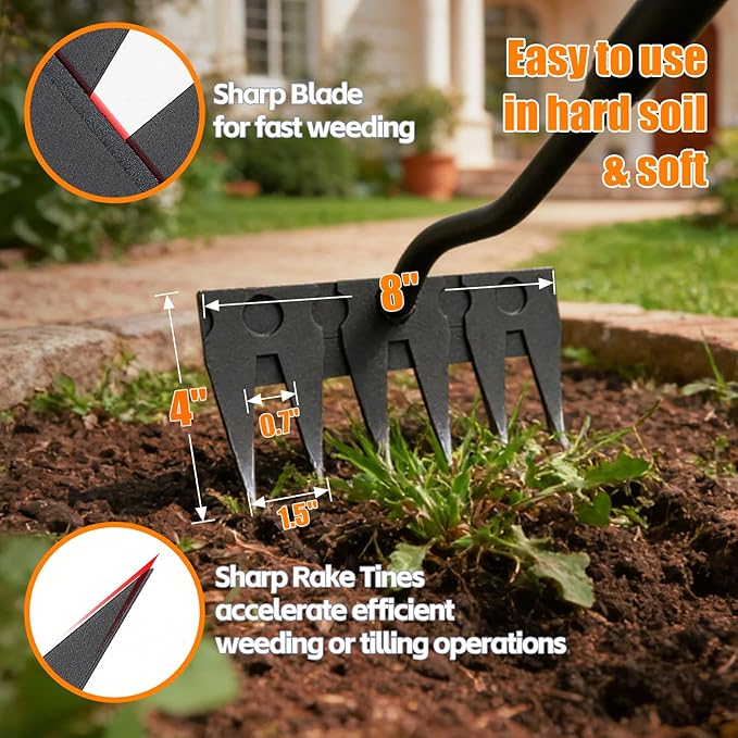 Weed Puller Tool, 56" Manual Weeder Tool with Sharp Blade, 8" Wide Heavy Duty Stand Weed Remover Gardening Hand Tool for Lawn, Yard, Patio and Backyard, Weeding Loosening Soil