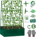 Cucumber Trellis for Garden, 34 X 47 Inches A Frame Gardening Trellis with Fabric Raised Garden Bed, Climbing Net and Plant Support Clips for Climbing Plants