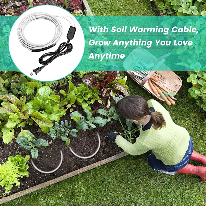 Soil Heating Cable, 26 ft Electric Warming Cable for Garden, Cold Frame, Keep Soil Warm, Easy to Store