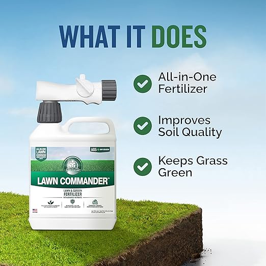 Turf Titan Lawn Commander – All-in-One Lawn Booster and Fertilizer (32 oz) – Peak Growth & Green Grass for All Seasons – Tri-Action Nitrogen Tech - Hose End Lawn Sprayer – Covers up to 8,000 Sq Ft