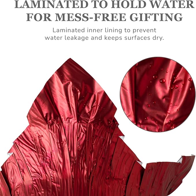 4.5” STD Plant Pot Covers, Decorative Plant Sleeve for Indoor & Outdoor House Plants, Reusable and Gift-Ready Foil Wrap for Flower Pots, Red Metallic, Pack of 5