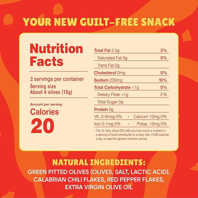 Freestyle Snacks Olive Snack Packs - As Seen on Shark Tank - Single Serve - Fresh Pitted Green Olives, Grown in Greece, All Natural, Non-GMO, Sugar-Free, Salty Snack - Hot & Spicy, 1.1oz (6 Pack)