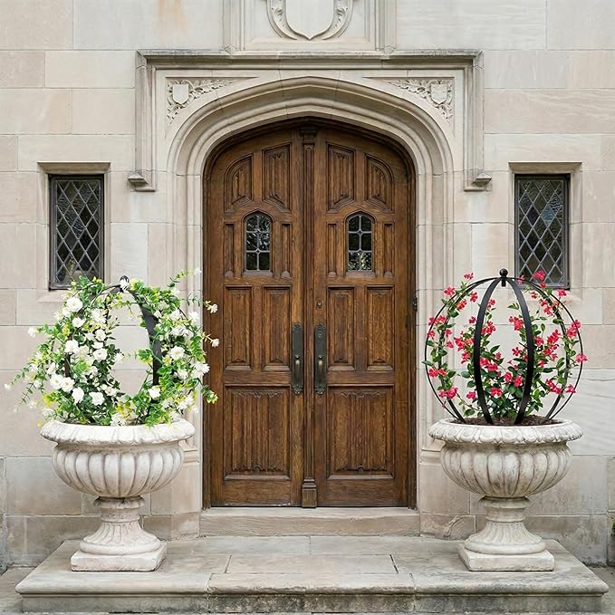 2 PCS Large Metal Trellis Obelisks Sturdy Round Circle Trellis for Climbing Plant Support Indoor Outdoor Potted Vines, Cucumbers & Flowers, Patio Doorway Garden Decor (Black, 25.20 x 21.26'')
