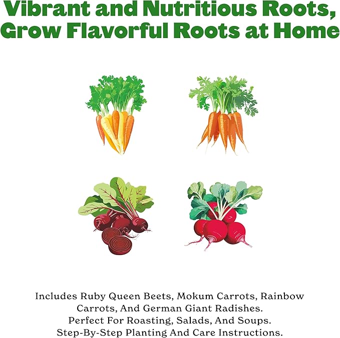 Epic Gardening Roots Seed Bundle - 4 Non-GMO Heirloom Varieties, Includes Beets, Rainbow Carrots & Radishes, Grow Nutritious Root Vegetables for Roasting, Soups & Healthy Homegrown Meals