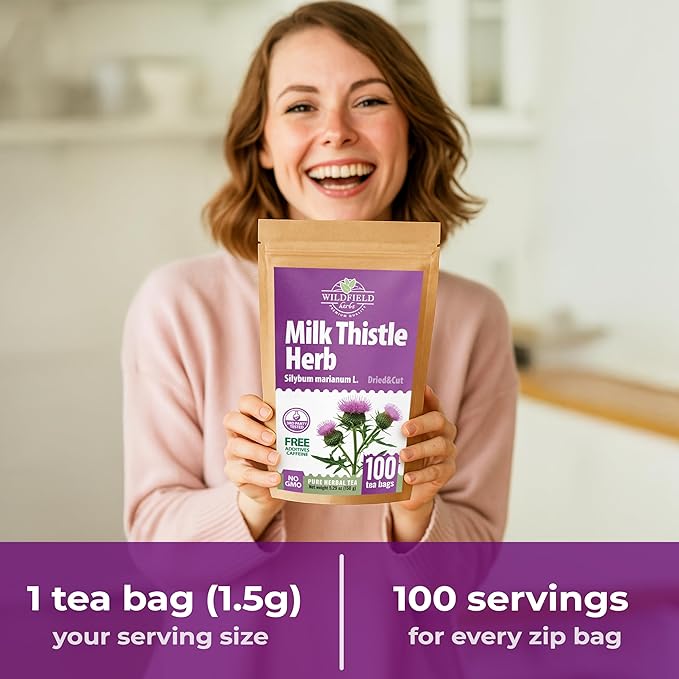 100 Bags Milk Thistle Tea Herb Dried Cardo Mariano Herbal (Silybum Marianum) - 100 Count 1.5g Tea Bags Dry Milk Thistle Herb Cardo De Leche